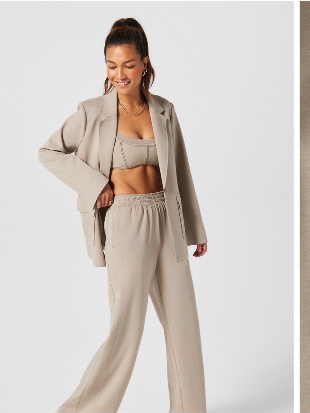 Fabletics Oversized Blazer‎ NWT Brutalist Khaki Taupe Stretch Jacket Medium